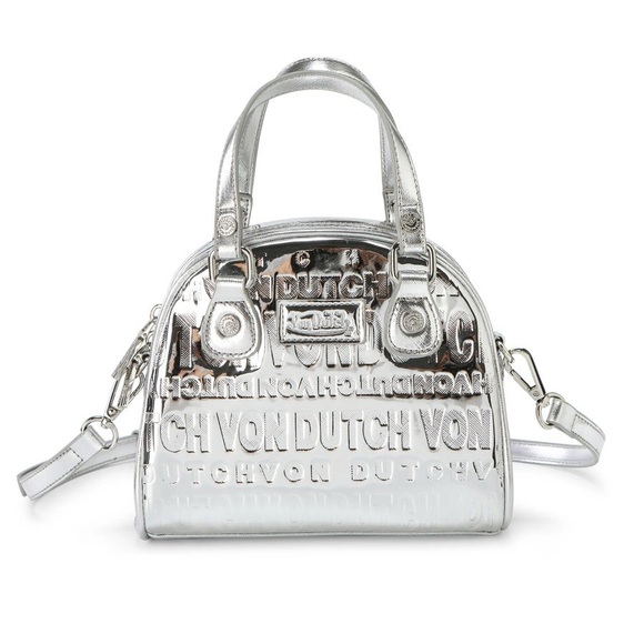 Von Dutch Handbags - Von Dutch Silver Mirror Reflective Small Bowling Bag